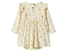 Råhvid bodykjole med print af kaniner og flæser på skuldrerne fra Lil Atelier 13244370 turtledove bagfra